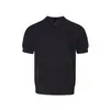 Camiseta Polo Henley de Malha Preta Estilo Americano Manga Curta Masculina de Verão Cor Sólida Estilo Old Money Camiseta Manga Meia Mangas Corte Limpo