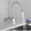 Grifo de Acero Inoxidable 304 Montado en Pared Caliente y Frío Doble Agujero Lavabo de Lavandería Fregadero de Lavandería Fregadero de Cocina Giratorio Universal