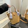2025 Bolso Cruzado de Teléfono Móvil Tejido Bolso Cubo de Paja para Hombro Bolso de Mano Retro Europeo y Americano Versátil para Vacaciones en la Playa para Mujeres