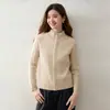 Novo Cardigã de Tricô Jacquard com Zíper e Gola Alta Estilo Coreano Outono Feminino Elegante Toque de Luxo Peça de Roupa Externa Top