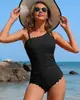 Traje de baño de una pieza de nuevo estilo para mujer, color liso, bikini de exportación europea y americana, ajuste ceñido, traje de baño de diseño simple de una pieza