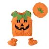 Conjunto de Ropa de Tres Piezas para Niños y Niñas Otoño e Invierno sin Mangas Calabaza de Halloween Top + Gorro de Calabaza + Zapatos