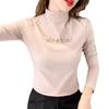 [Padrão Bordado de Veludo Dupla Face] Gola Alta Meia-Calça Feminina Quente Slim Fit Camiseta de Base para Outono e Inverno com Manga Longa