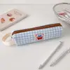 Estojo de lápis xadrez estilo coreano muito estiloso, bolsa de papelaria portátil de grande capacidade para alunos do ensino fundamental