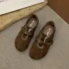 Sapatos Peludos de Lã Versáteis Estilo Coreano Retrô para Mulheres 2026 Primavera Nova Moda Velcro Planos Sapatos Mary Jane