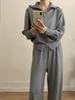 Nuevo Estilo Otoño e Invierno Europeo y Americano Estilo Perezoso Conjunto de Suéter Cardigan para Mujer Tops Cómodos Europeos y Americanos + Pantalones Conjunto de Dos Piezas Tejido