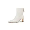 Botas femininas de tornozelo com bico quadrado, feitas de couro bovino de flor integral, novo modelo de outono, couro genuíno por dentro e por fora, com zíper traseiro, botas femininas de salto alto