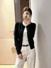 Cárdigan de Punto Negro Redondo Estilo Coreano Old Money para Mujer Ropa de Otoño Invierno Suéter Chaqueta Delgado Abrigo Superior
