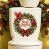Funda de asiento de inodoro de corona navideña retro y festiva, pegatina decorativa autoadhesiva para baño e inodoro
