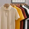 Camiseta Polo Casual de Punto con Rayas Clásicas Ajustada de Seda de Hielo Transpirable de Verano Simple Europea y Americana para Hombre