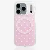 Capa Magnética Girly Rosa Gradiente Bolinhas Coração com Suporte para Celular 17Promax Adequada para 16Pro Camada Dupla 18Pm