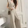 Roupas Femininas de Dongdaemun, Coreia: Macacão Elegante Sem Mangas de Cintura Alta de Alta Qualidade