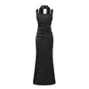 Estilo Europeo y Americano Transfronterizo Nuevo Elegante Vestido Ajustado de Color Sólido con Lazos en la Cintura y Diseño de Ballenas, Vestido Bodycon de Cola de Pez