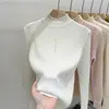 Atacado literário gola semi-alta básica feminina outono e inverno novo design de pérola torção único único top interno
