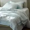 Conjunto de quatro peças Lenzing Tencel liso, simples e elegante, com painéis de canto e bordas largas, capa de edredom de toque fresco minimalista para o verão, para dormir sem roupa