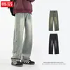 Jeans Reta Americano High Street Personalizado/Estrutura Dividida Personalizada Costura Estéreo Masculina Calças com Vibe Desgastada