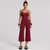 Conjunto de yoga transfronteiriço com linda regata esportiva nas costas, conjunto de calça cropped de perna larga de cintura alta de secagem rápida para corrida e fitness para mulheres