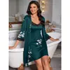Ropa casual para el hogar transfronteriza, camisón estampado con ribete de encaje, conjunto de bata de dos piezas, conjunto de pijama de comercio exterior al por mayor
