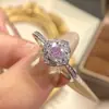 Anillo Abierto Octagonal Rosa Milenio Corte Rosa Paraíba Incrustado con Diamante de Alto Carbono Anillo de Diamante Colorido Flor de Rosa Anillo para Mujer