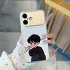 Funda para Teléfono con Borde Plateado Electrochapado, Ventana Grande, Dibujo Animado de Pareja, Aplicable a Apple 17PROMAX, iPhone16, a Prueba de Caídas