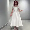 2026 Comercio Exterior Transfronterizo Europeo y Americano Amazon Verano Nuevo Cuello Cuadrado Francés Elegante Blanco Puro Ropa de Mujer Vestido Formal Falda Larga