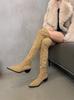 Botas acima do joelho femininas, novo estilo coreano, salto quadrado, fundo grosso, botas de bico fino, moda ocidental, botas de cavaleiro, atacado