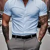 2026 Camisa de Manga Corta de Color Sólido de Verano para Hombre, Transpirable, Ajuste Delgado, para Músculo, Ropa Casual para Hombre, Transfronteriza Europea y Americana