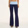 Calça pantalona exclusiva transfronteiriça com toque nude cor contrastante cintura dobrável micro Flare calça de yoga casual para atividades ao ar livre, trajeto, esportes 2570