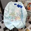 Moletom Redondo com Estampa Criativa Graffiti Fofo Estilo Coreano para Mulheres Outono e Inverno Estilo Preguiçoso Estudante Nicho Tie-Dye Azul