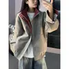 Chaqueta de cuero PU roja de alta gama tipo patchwork para mujer, chaqueta de aviador de otoño con cuello alto, estilo workwear, chaqueta de béisbol para pareja