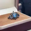 Anel Único e Distintivo em Ouro Negro com Pedras Naturais, Prata 925 Incrustada com Ametista, Citrino e Topázio, Design de Nicho