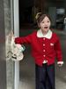 2025 Ropa Nueva de Otoño para Niños Estilo Coreano Ropa para Niños Suéter Bordado de Gato Lindo para Niñas Cárdigan Rojo