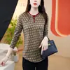 Nuevo Estilo Otoño Cubre Vientre Adelgazante Manga Larga Botones Camisa Base Estampado Retro para Mujer Holgada Tallas Grandes Top Elegante para Mamá