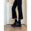 Versión de Piel de Oveja ~ Zapatos Mocasines de Boca Profunda con Hebilla de Cinturón Retro para Mujer, Ropa de Trabajo Sencilla Tacón Grueso Estilo Británico Un Pie Zapatos Pequeños de Cuero
