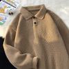 Suéter de cuello polo retro japonés para hombre, suéter de color sólido de gran tamaño para otoño e invierno, nuevo suéter de fondo 2022