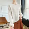 Suéter de Lana Pura 2026 Otoño e Invierno Nuevo Estilo para Mujer Cuello Redondo Corto Calado Holgado Tejido de Punto Suéter