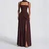 Moda para Mujer Estilo Nuevo Abertura Sexy Sin Tirantes Color Sólido Plisado Elegante Vestido Largo Boda Ropa Transfronteriza Europea y Americana