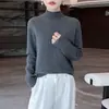 Suéter de punto 100% lana pura estilo minimalista con cuello medio alto para mujer, otoño e invierno, de alta gama, engrosado, cálido, suéter básico