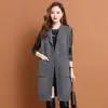 Chaleco cárdigan de punto de imitación lana para mujer, otoño e invierno, talla grande, longitud media, con capucha, suéter chaqueta de color liso