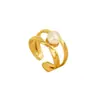 Acero inoxidable 304 moda francesa anillo de apertura de perla anillo de diseño simple de nicho para mujer joyería al por mayor