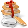 Set de 3 Loncheras de Vidrio de Borosilicato Alto con Tapa de Madera de Bambú Empaque en Caja de Color Contenedor Hermético para Alimentos de Picnic Apto para Microondas Venta al por Mayor