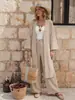 Moda europea y americana transfronteriza de Amazon, nuevo conjunto casual de dos piezas: top de color liso, holgado y cómodo, abierto por delante, combinado con pantalones