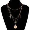Collar con Colgante de Cruz Popular Transfronterizo Europeo y Americano para Mujer Estilo Gótico Colgante Redondo con Avatar Multielemento