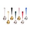 Cuchara Redonda de Acero Inoxidable 304 de Moda Cuchara Coreana Linda para Postre Fruta Mango Corto Sopa para Niños Zhao Zhu You