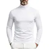 Camiseta básica masculina de manga longa, cor sólida, com gola alta sobreposta, para outono, estilo casual, corte justo
