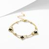 Pulseira de Trevo de Quatro Folhas Estilo Celebridade Feminina Corrente Dupla 18k Ouro Rosa Estilo Coreano Doce Estudante Elegante Celebridade da Internet Mulheres