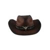 Sombrero de vaquero occidental de alero grande de moda de comercio exterior europeo y americano para mujer, sombrero de paja con protección solar y cabeza de vaca rizada para primavera y verano.