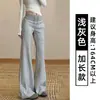 Calças de moletom femininas estilo americano, forradas com lã, boca de sino, novas para outono/inverno 2025, cintura alta, modelagem solta, modeladoras, calças boca de sino casuais