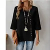Camiseta Mujer Algodón y Lino Casual Holgada Manga Larga Otoño Nuevo Estampado Amazon Margarita Tejida Retro