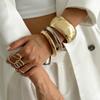 Pulsera Europea y Americana Transfronteriza de Industria Pesada Exagerada con Brillo Abierta Ancha para Mujer Simple Geométrica con Hebilla de Resorte Estilo Ins Joyería de Mano